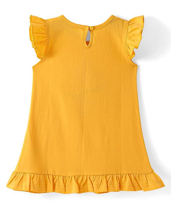 Babyhug Cotton Knit Flutter Sleeves Nighty With Watermelon Print - Multicolor