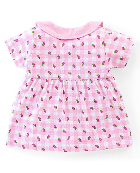 Babyhug Cotton Knit Half Sleeves Peter Pan Collared Night Suit With Fruits Print - PInk
