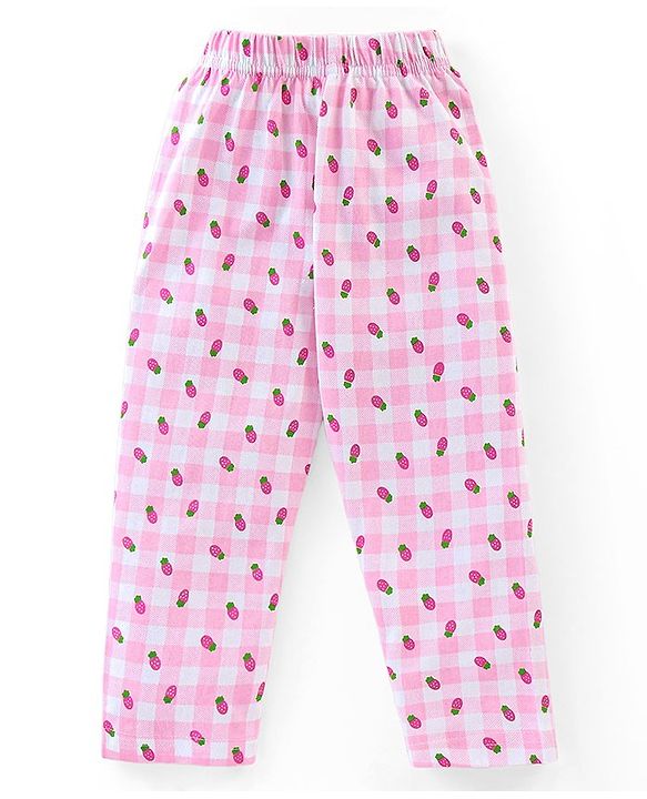 Babyhug Cotton Knit Half Sleeves Peter Pan Collared Night Suit With Fruits Print - PInk