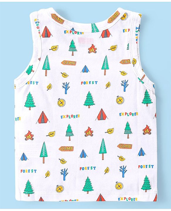 Babyhug 100% Organic Cotton Knit Sleeveless Set of  Vests with Striped & Bear Print Pack of 3 - Multicolour