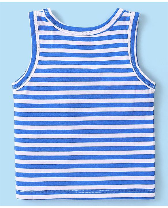 Babyhug 100% Organic Cotton Knit Sleeveless Set of  Vests with Striped & Bear Print Pack of 3 - Multicolour