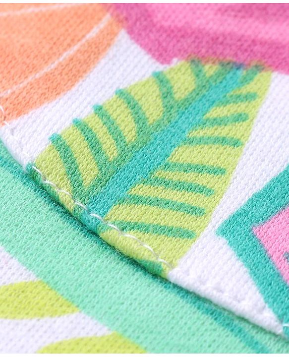 Babyhug Single Jersey Knit Dungaree with Frill Detailing & Half Sleeves T-Shirt Polka Dots & Leaves Print - Multicolour