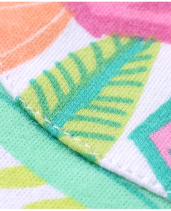 Babyhug Single Jersey Knit Dungaree with Frill Detailing & Half Sleeves T-Shirt Polka Dots & Leaves Print - Multicolour