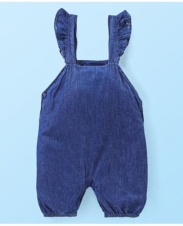 Babyhug Single Jersey Knit Dungaree with Half Sleeves Inner Tee Floral Print &  Bees Embroidery - White & Blue