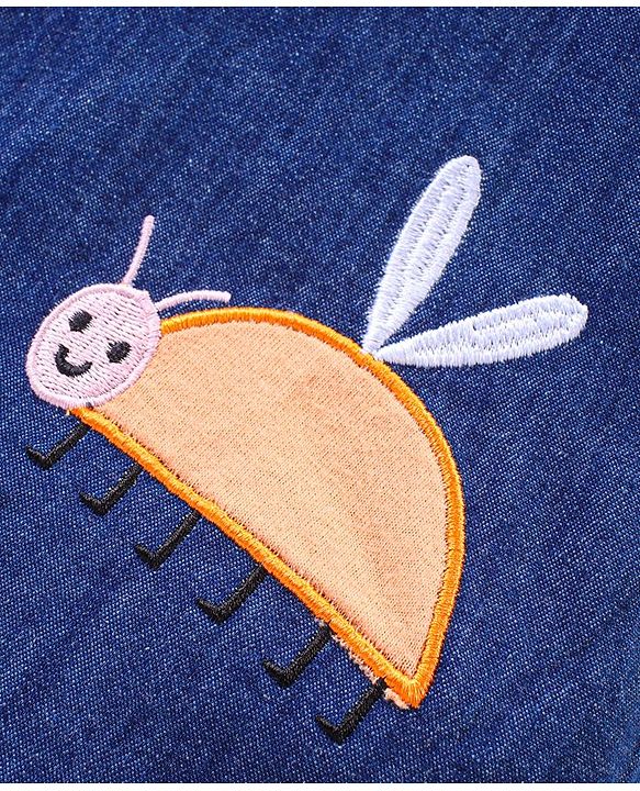 Babyhug Single Jersey Knit Dungaree with Half Sleeves Inner Tee Floral Print &  Bees Embroidery - White & Blue