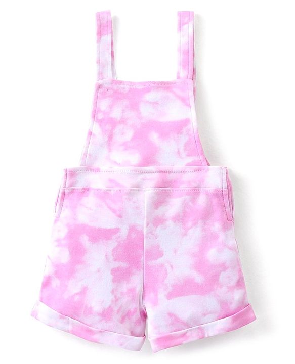 Babyhug Cotton Knit Fruity Embroidered Dungaree with Half Sleeves Inner Tee Polka Dots Print - Pink & White