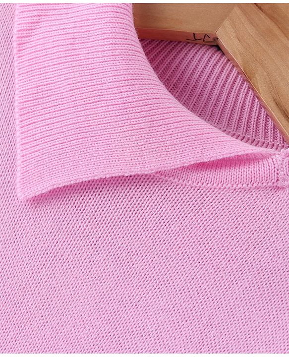 Pine Kids Full Sleeves Fine Knit Solid Woollen Dress with Belt - Light Pink
