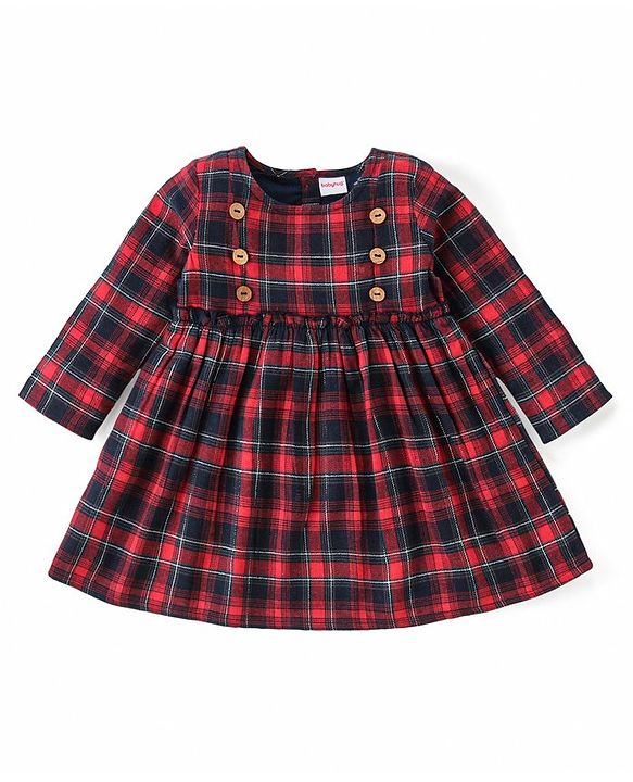 Babyhug Cotton Woven Full Sleeves Checked Frock with Leggings - Red