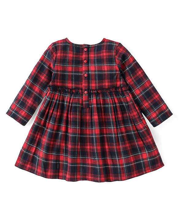 Babyhug Cotton Woven Full Sleeves Checked Frock with Leggings - Red