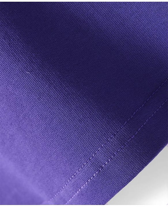 Pine Kids Cotton Knit Half Drop Shoulder Sleeves Oversized T-Shirt With Badge - Purple