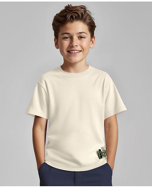 Pine Kids Cotton Knit Half Drop Shoulder Sleeves Oversized T-Shirt With Badge - Purple