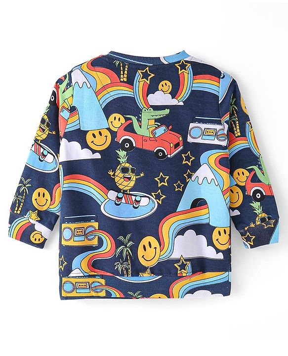 Babyhug Cotton Knit Full Sleeves Sweatshirt With Dino Print- Multicolor