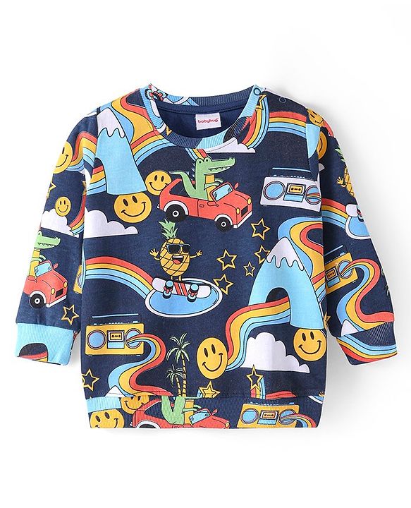 Babyhug Cotton Knit Full Sleeves Sweatshirt With Dino Print- Multicolor
