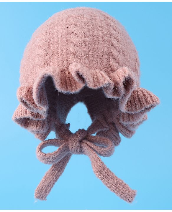Babyhug Cable Knitted Woollen Cap with Knot - Pink
