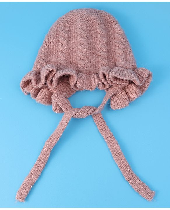 Babyhug Cable Knitted Woollen Cap with Knot - Pink