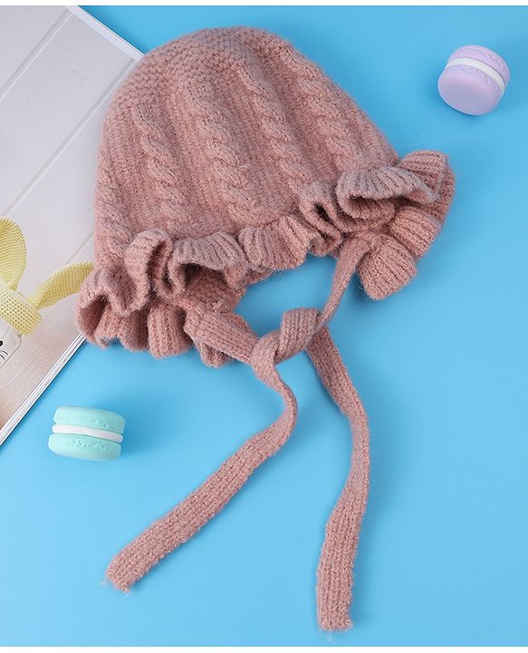 Babyhug Cable Knitted Woollen Cap with Knot - Pink