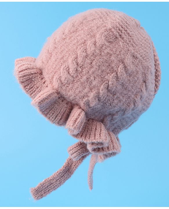 Babyhug Cable Knitted Woollen Cap with Knot - Pink