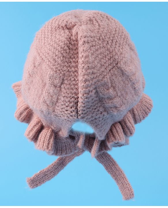Babyhug Cable Knitted Woollen Cap with Knot - Pink
