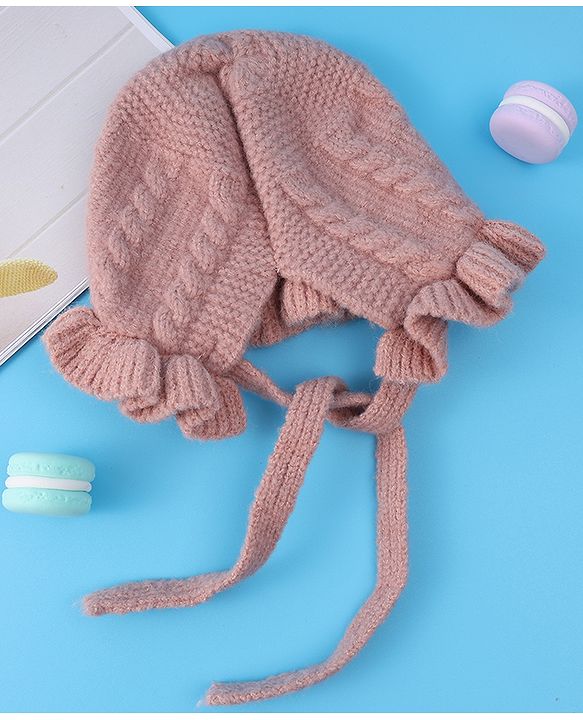 Babyhug Cable Knitted Woollen Cap with Knot - Pink