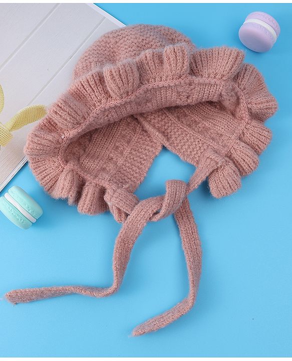 Babyhug Cable Knitted Woollen Cap with Knot - Pink