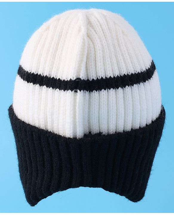 Babyhug Cable Knitted Woollen Cap with Teddy Bear Applique - Black