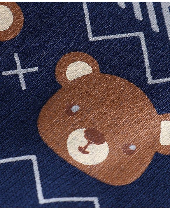 Babyhug Cotton Knit Full Sleeves Front Open Sweat Jacket with Hood Zipper & Teddy Print - Multicolour