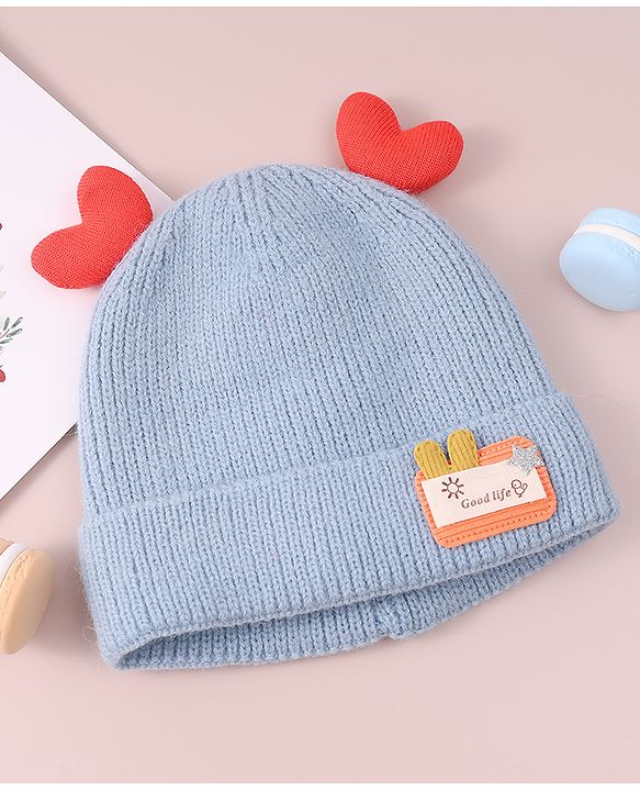 Babyhug  Woollen Cap with Heart Applique - Blue