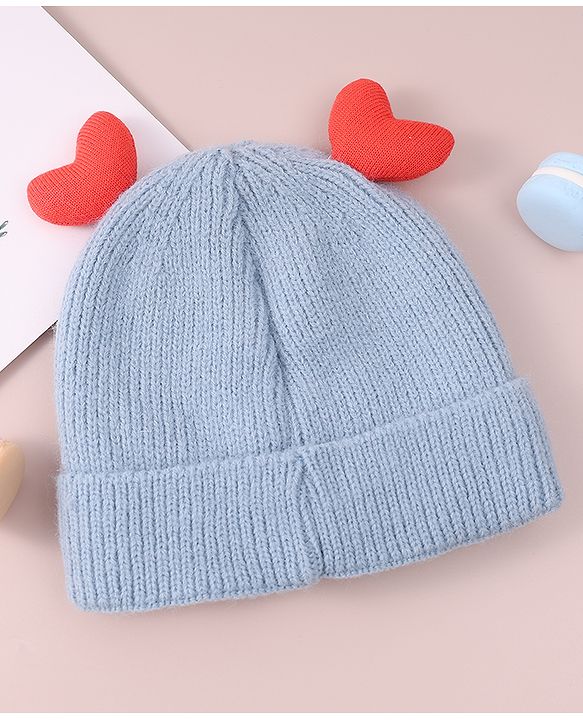 Babyhug  Woollen Cap with Heart Applique - Blue
