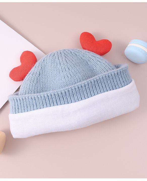 Babyhug  Woollen Cap with Heart Applique - Blue
