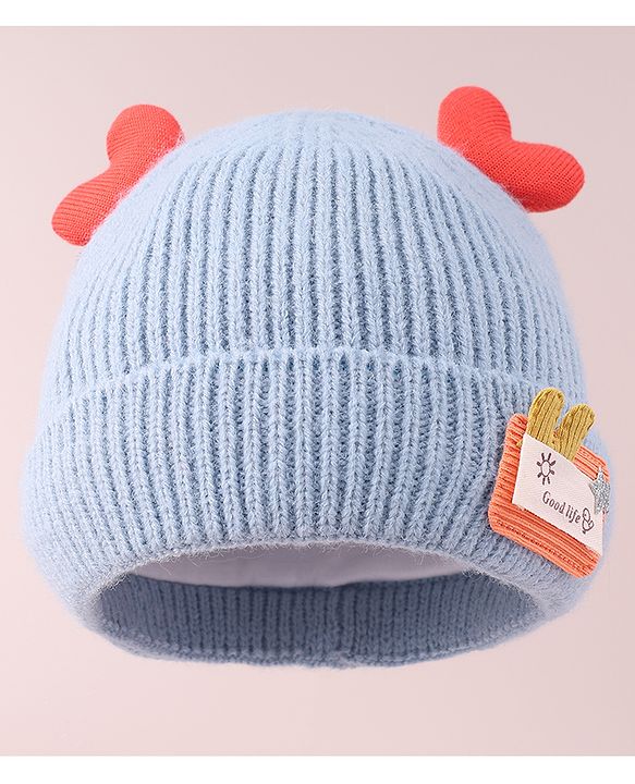 Babyhug  Woollen Cap with Heart Applique - Blue