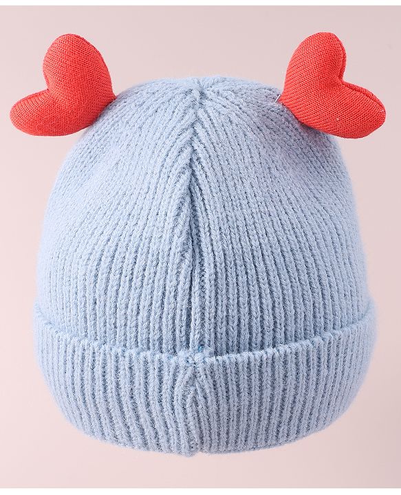 Babyhug  Woollen Cap with Heart Applique - Blue