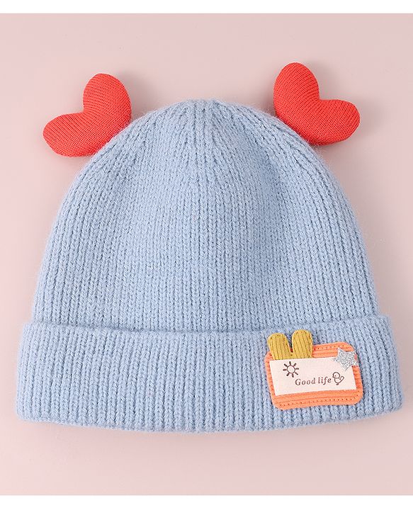 Babyhug  Woollen Cap with Heart Applique - Blue