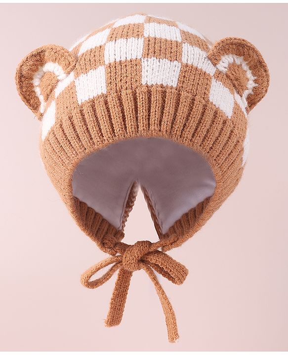 Babyhug Ear Applique Woollen Cap with Knot - Brown