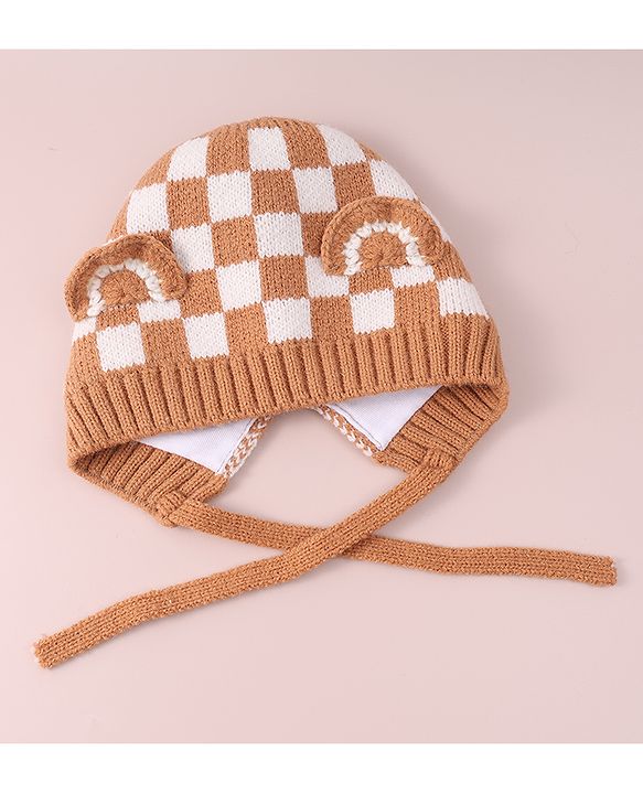 Babyhug Ear Applique Woollen Cap with Knot - Brown