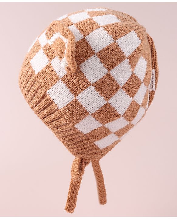 Babyhug Ear Applique Woollen Cap with Knot - Brown