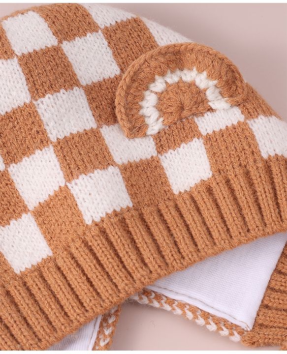 Babyhug Ear Applique Woollen Cap with Knot - Brown