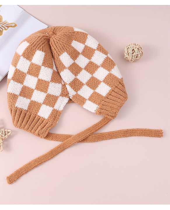 Babyhug Ear Applique Woollen Cap with Knot - Brown
