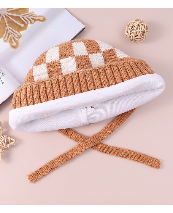 Babyhug Ear Applique Woollen Cap with Knot - Brown
