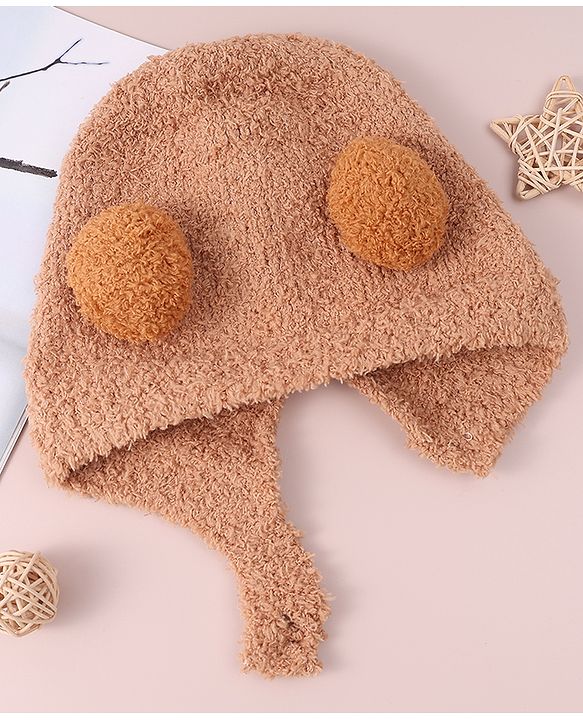 Babyhug Woollen Cap with Pom Pom - Brown