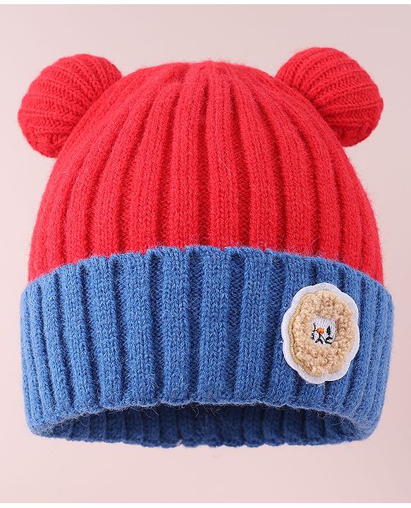 Babyhug Cable Knitted Woollen Cap with Pom Pom - Red