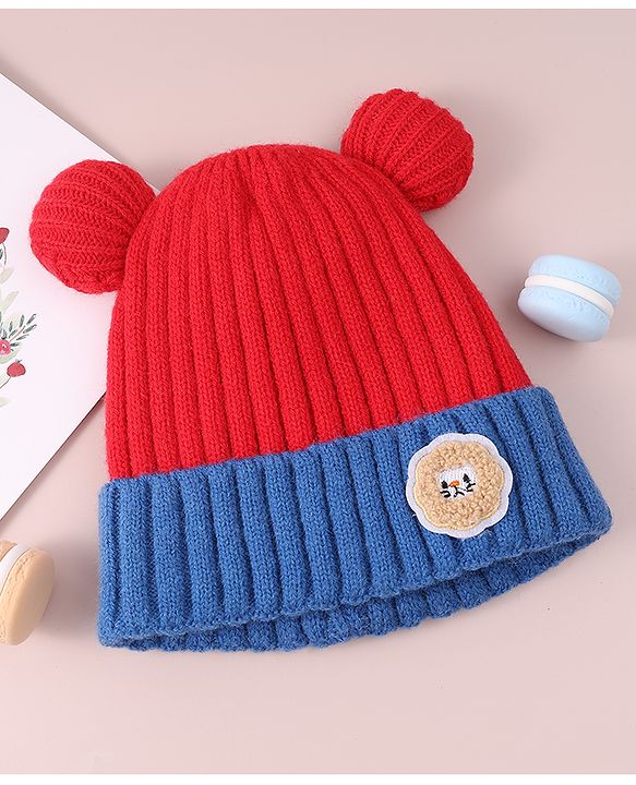 Babyhug Cable Knitted Woollen Cap with Pom Pom - Red