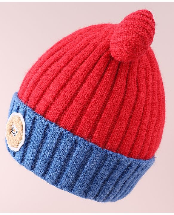Babyhug Cable Knitted Woollen Cap with Pom Pom - Red