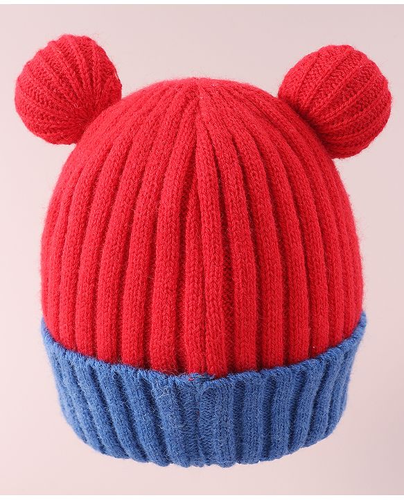 Babyhug Cable Knitted Woollen Cap with Pom Pom - Red
