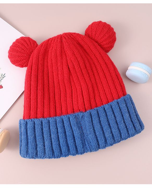 Babyhug Cable Knitted Woollen Cap with Pom Pom - Red