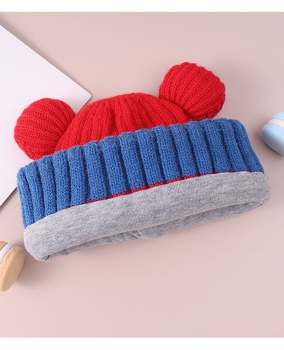 Babyhug Cable Knitted Woollen Cap with Pom Pom - Red