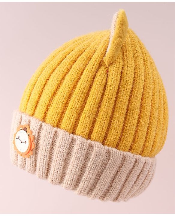 Babyhug Cable Knitted Woollen Cap with Ear Applique - Yellow