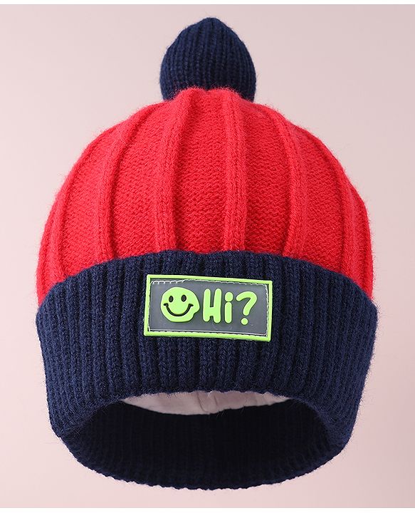 Babyhug Cable Knitted Woollen Cap with Pom Pom - Red
