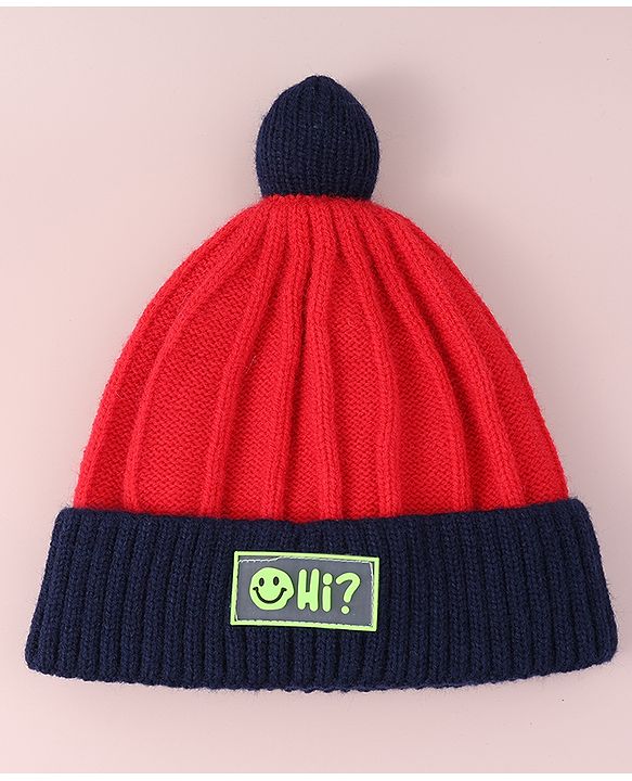 Babyhug Cable Knitted Woollen Cap with Pom Pom - Red
