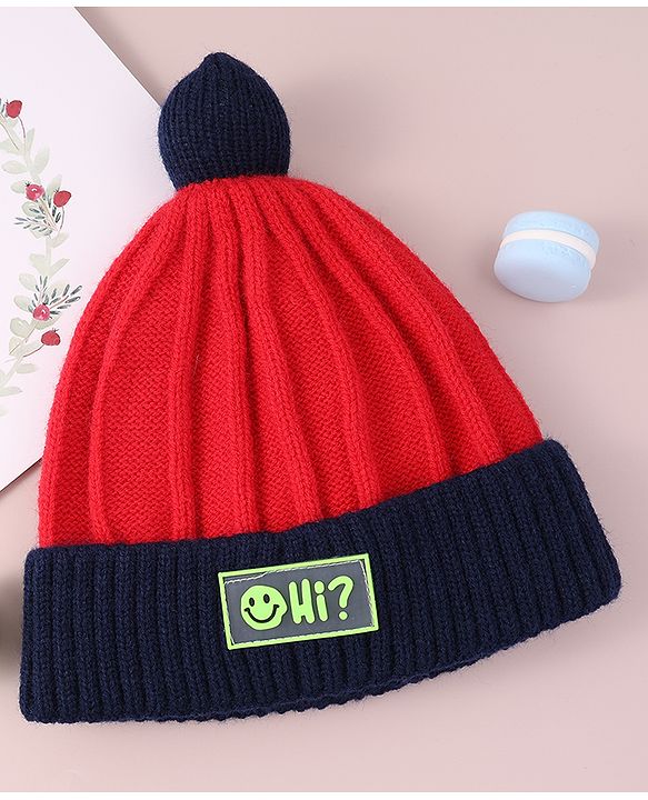 Babyhug Cable Knitted Woollen Cap with Pom Pom - Red