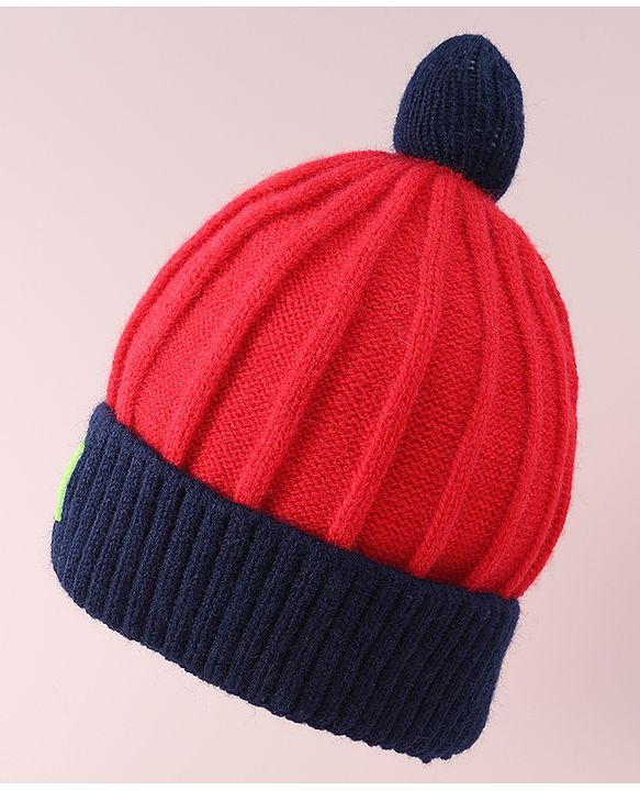 Babyhug Cable Knitted Woollen Cap with Pom Pom - Red